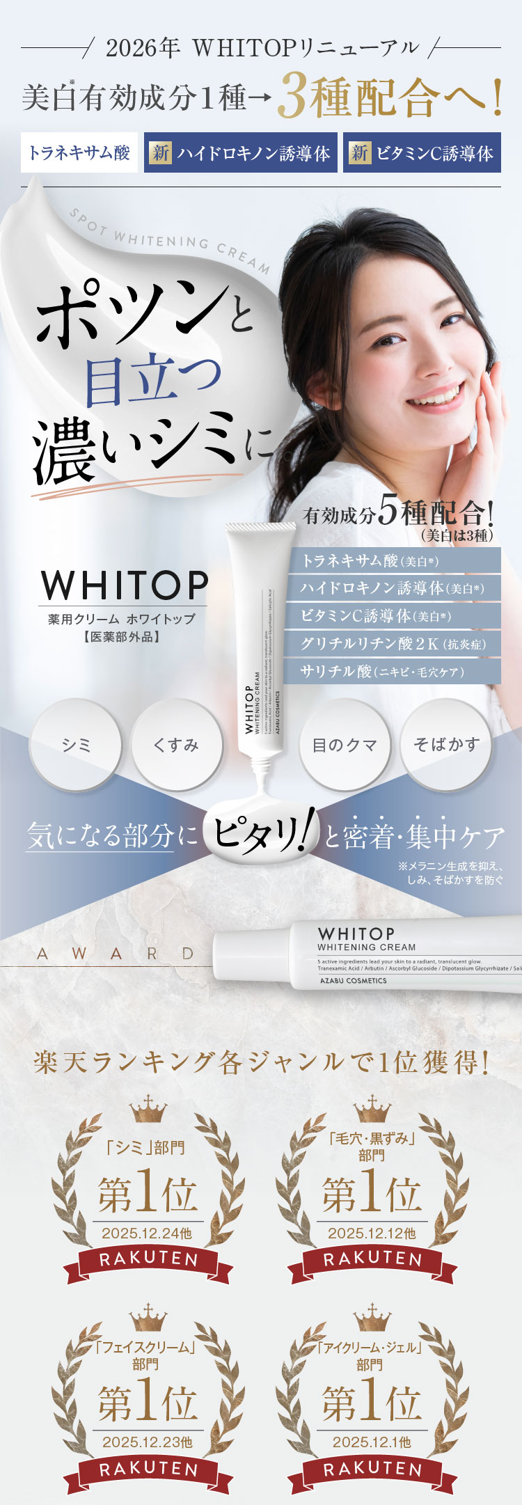 薬用美白クリーム】 顔にできてしまった濃いシミに ホワイトップ 28g